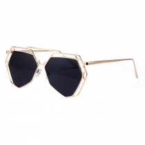 Modern Polygon Fashion Full Metal Frame Colored Lens Sunglasses, Black