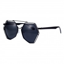 Unique Style Mirrored Lens Polygon Metal Frame Sunglasses Eyewear, Black