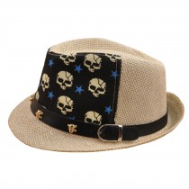 Unisex Kids Fedora Hat Bucket Hat, Lightweight Cap Sunhat Cool Skull Black