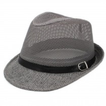 Unisex Breathable Mesh Straw Hat Fedora Hat Outdoor Hats Caps, Grey