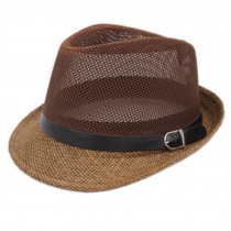 Unisex Breathable Mesh Straw Hat Fedora Hat Hats Caps Jazz Sunhat, Dark Coffee
