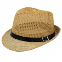 Unisex Breathable Straw Hat Fedora Hat Jazz Hats Caps Mesh Sunhat, Beige