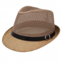 Unisex Breathable Straw Hat Fedora Hat Mesh Sunhat Jazz Hats Caps, Khaki