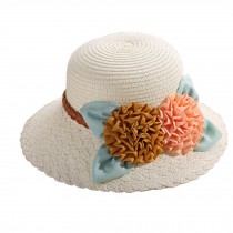 white Cap Fashion Stylish Two Flowers Women's/Girl's  Straw Sun Beach Hat