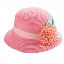 Stylish Fashion Women's/Girl's Single Flowers Beach Straw Sun Cap pink Hat