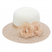 Women's/Girl's Stylish Fashion Flower Beach khaki Straw Sun Cap Hat