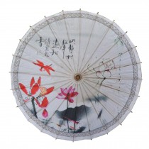 Chinese/Japanese Style Paper Umbrella Parasol 33-Inch Dragonflies & Lotus