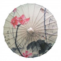 Chinese/Japanese Style Paper Umbrella Parasol 33-Inch Red Lotus