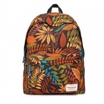 Durable Leaf Pattern School Bag Laptop Shoulder Bag Travel Backpack,Brown