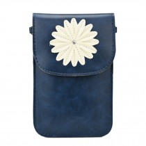 Cute PU Leather Cell Phone Bag Single Shoulder Bag With Flower, Blue