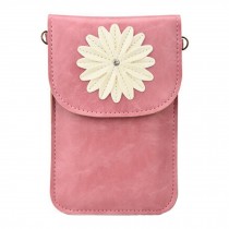 Cute PU Leather Cell Phone Bag Single Shoulder Bag With Flower, Pink