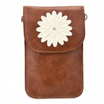 Cute PU Leather Cell Phone Bag Single Shoulder Bag With Flower, Brown