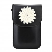 Cute PU Leather Cell Phone Bag Single Shoulder Bag With Flower, Black