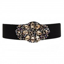 Ornament Fashion Women's Retro Belts Floral Crystal Interlocking Waistband