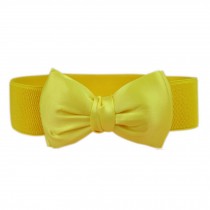 Bowknot Elastic Wide Stretch Buckle Waistband Belt for Women,Yellow