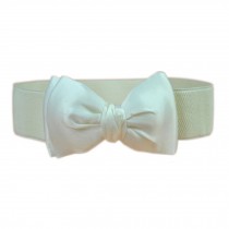 Bowknot Elastic Wide Stretch Buckle Waistband Belt for Women,off-white