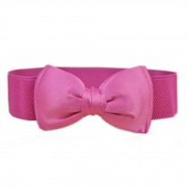 Bowknot Elastic Wide Stretch Buckle Waistband Belt for Women,Rose Red