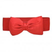Bowknot Elastic Wide Stretch Buckle Waistband Belt for Women,Red