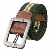 Durable Canvas Web Belt Tactical Belt with Buckle Casual, Army Green/Stripe