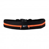 Double Orange Zippers Large Waterproof Waist Pack Belt for Running(Black)