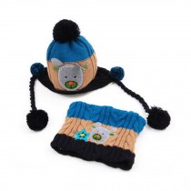 Lovely Infant Baby Winter Warm Knitting Cap Hat Scarf Baby Beanie Brown Blue