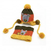 Lovely Infant Baby Winter Warm Knitting Cap Hat Scarf Baby Beanie Orange Yellow
