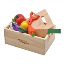 Kids Wooden Pretend Play Vegetables Set With Knife&Cutting Board& Box