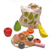 Kids Wooden Pretend Play Fruits Set With Knife&Cutting Board& Bag