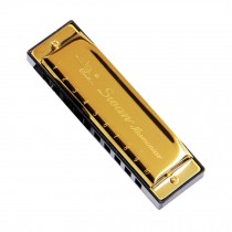 10 Hole Golden Color coverplate Blues Harmonica  Key of C black