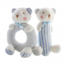 2PCS Baby Plush Soft Toy Baby Rattles Ring Rattle  Hand Grasp Rattle, Blue Bear
