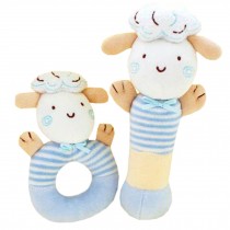 2PCS Plush Soft  Baby Rattles Toy Ring Rattle  Hand Grasp Rattle, Blue Sheep