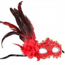 Feather Venetian Pretty Masquerade Mask Eye Mask Fancy Dress Accessory Red