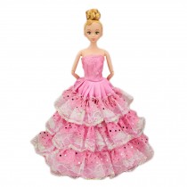 Elegant Beautiful Handmade Party Dress for Little Toy Doll, Pink