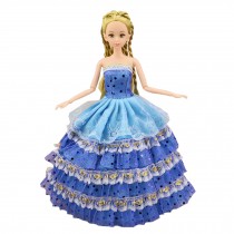 Elegant Beautiful Handmade Party Dress for Little Toy Doll, Blue