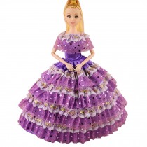Elegant Beautiful Handmade Party Dress for Little Toy Doll, Purple