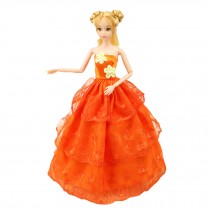 Beautiful Elegant Handmade Party Dress for Little Toy  Doll, Orange