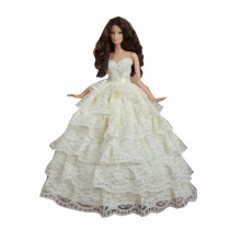 Handmade Elegant Party Dress for Little Toy Doll, White