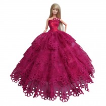 Handmade Party Dress Wedding Dress for 11.8" Doll Tiered Skirts Dark Red