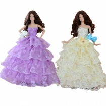 Set of 2 Fantasy Handmade Wedding Dress for 11.8" Doll Purple & Yellow