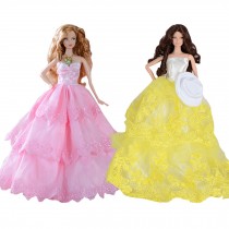 Set of 2 Fantasy Handmade Wedding Dress for 11.8" Doll Yellow & Pink