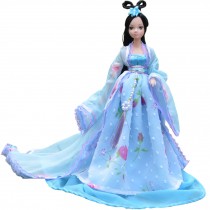 Beautiful Chinese Style Handmade Ancient costume Dress for 11.8" Doll Blue