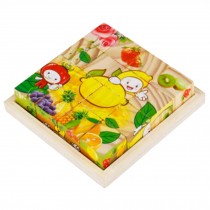 Educational Toy 3D Wooden Puzzle for Kids Cube Puzzle Fruits(2 Years and up)