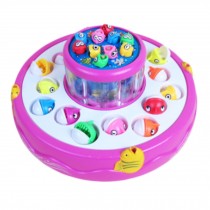 Electronic Toy Fishing Set Rotating Fish Game Toy with Music, Pink