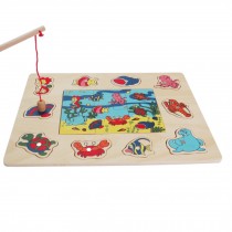 Lovely Animal Wood Magnetic Fishing Game And Jigsaw Fishing Toy