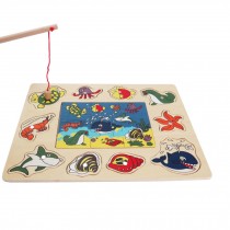 Wood Magnetic Fishing Game And Jigsaw Fishing Toy, Lovely Animal