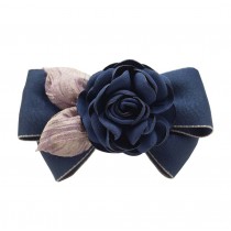 Elegant Flowers Pattern Hair Clip Bowknot Hair Barrette Headdress 1 piece, Dark Blue