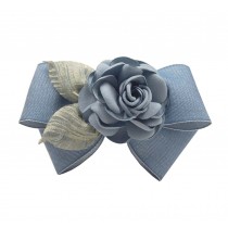 Elegant Flowers Pattern Hair Clip Bowknot Hair Barrette Headdress 1 piece, Blue Gray