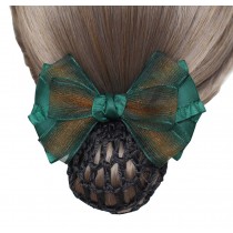 Elegant Fashion Hair Net Bowknot Hair Clips Spring Clip 2 pieces, GREEN