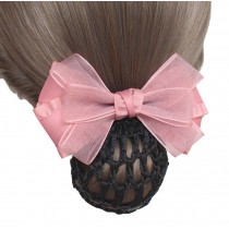 Elegant Fashion Hair Net Bowknot Hair Clips Spring Clip 2 pieces, PINK