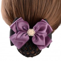 Elegant Hair Net Women Girls Bowknot Hair Clips Spring Clip 2 pieces, PURPLE